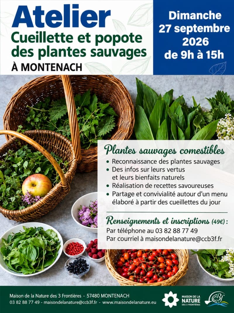 Affiche : Atelier cueillette et popote des plantes sauvages à Montenach, dimanche 27 septembre 2026