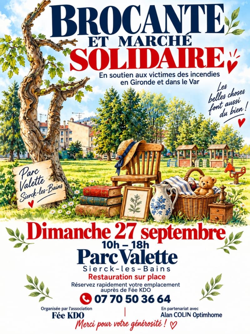 Affiche: Brocante a Solidaritéitsmaart, Sonndeg, 27. September, Parc Valette zu Sierck-les-Bains