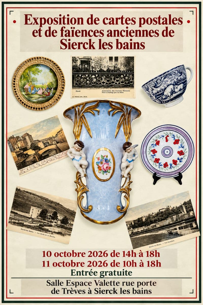 Affiche: Ausstellung vun ale Postkaarten a Fayencen, 10. an 11. Oktober 2026