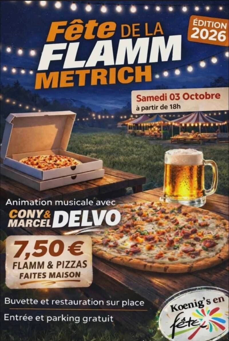 Poster: Flammekueche festival in Metrich, Saturday 3 October from 6 pm