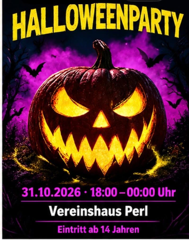 Affiche : Halloweenparty, 31 octobre 2026 de 18 h à minuit, Vereinshaus Perl