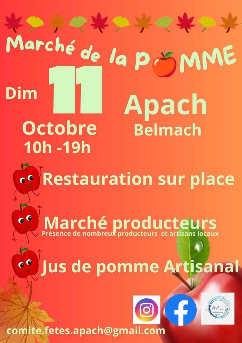 Affiche: Äppelmaart zu Apach-Belmach, Sonndeg, 11. Oktober, 10–19 Auer