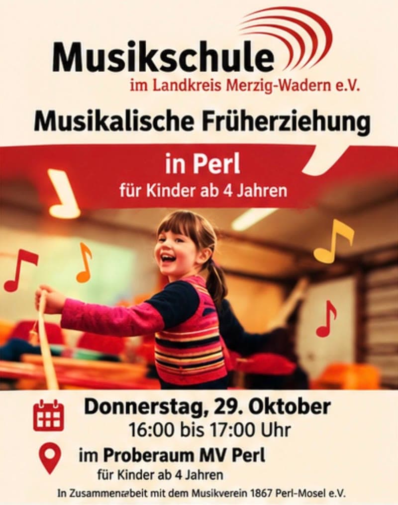 Affiche : Musikalische Früherziehung à Perl, jeudi 29 octobre de 16 h à 17 h